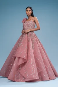 Pink Sequins Embroidered Gown - Image 2