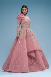 Pink Sequins Embroidered Gown - Image 4