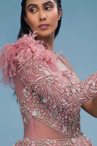 Pink Sequins Embroidered Gown - Image 5