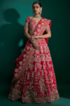 Red Raw Silk Zari Hand & Machine Embroidered Lehenga Set