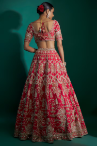 Red Raw Silk Zari Hand & Machine Embroidered Lehenga Set - Image 2