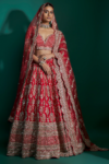 Red Raw Silk Zari Hand & Machine Embroidered Lehenga Set