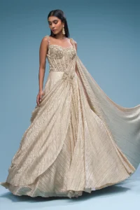 Gold Sequins Embroidered Gown - Image 3