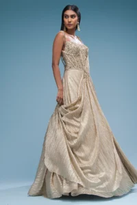 Gold Sequins Embroidered Gown - Image 4