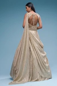 Gold Sequins Embroidered Gown - Image 5